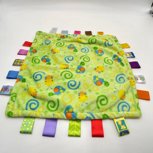 12" Taggies Green Yellow Swirles Turtles Bees Baby Lovey Security Plush Blanket - Picture 3 of 9